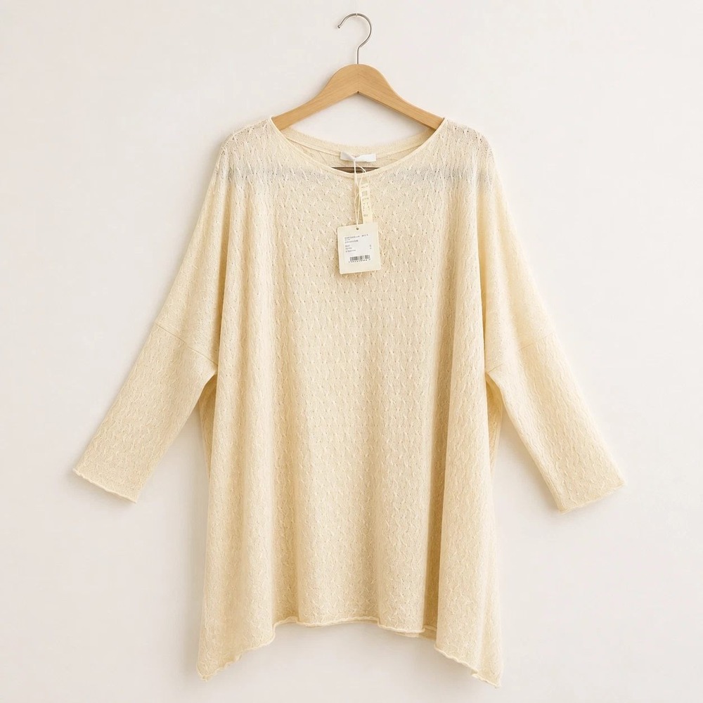 Eskandar Shadow Cable Silk Melange Top Womens OS White Long Sleeve Luxury NWT